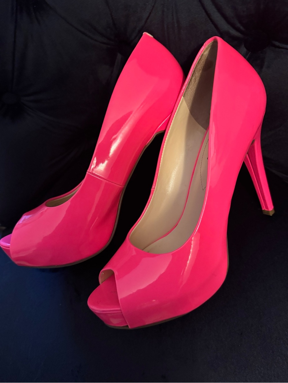 Guess Women’s Hot Pink Peep-Toe High Heels